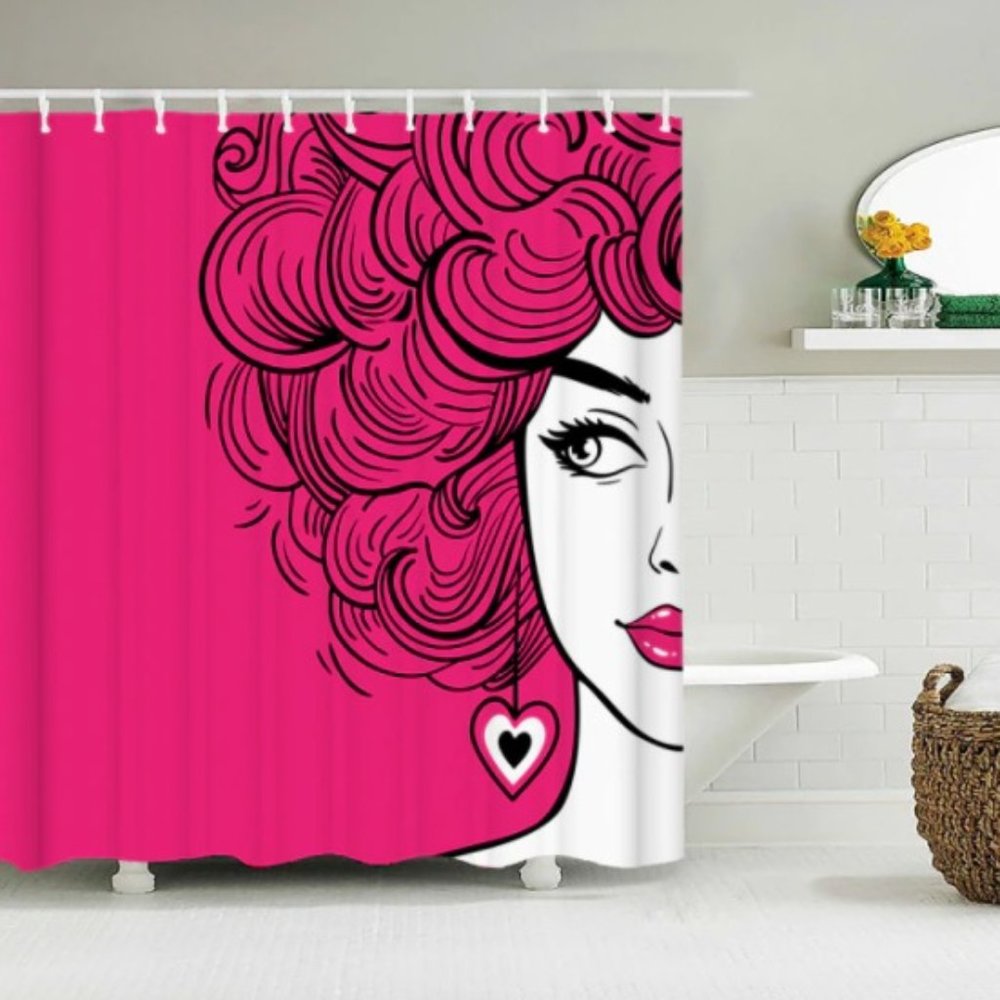 High Quality Comic Pop Art Girl Bath Shower Curtain Water Resistant